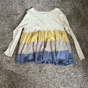 Easel Cream, Yellow, Gray, and Blue Long Sleeve Top